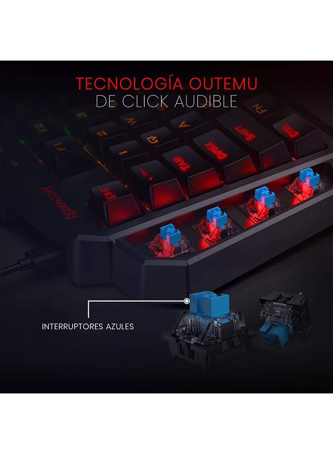 Redragon K585 DITI One-Handed RGB Mechanical Gaming Keyboard Blue Switches Type-C Professional Gaming Keypad with 7 Onboard Macro Keys Detachable Wrist Rest 42 Keys