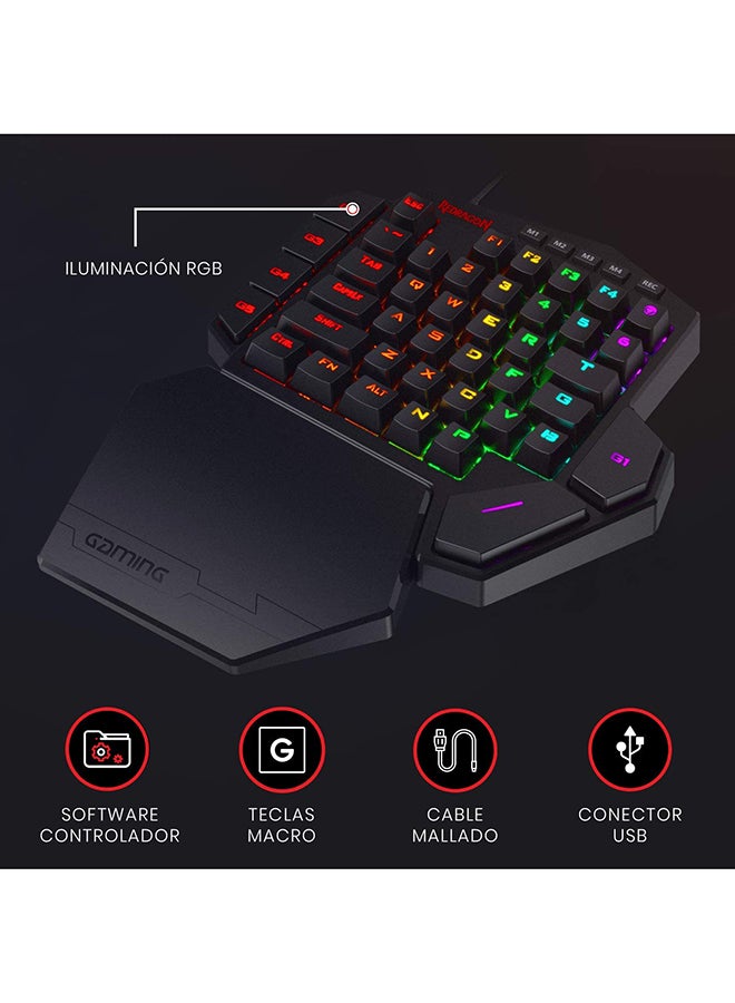 Redragon K585 DITI One-Handed RGB Mechanical Gaming Keyboard Blue Switches Type-C Professional Gaming Keypad with 7 Onboard Macro Keys Detachable Wrist Rest 42 Keys