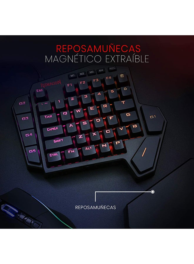 Redragon K585 DITI One-Handed RGB Mechanical Gaming Keyboard Blue Switches Type-C Professional Gaming Keypad with 7 Onboard Macro Keys Detachable Wrist Rest 42 Keys