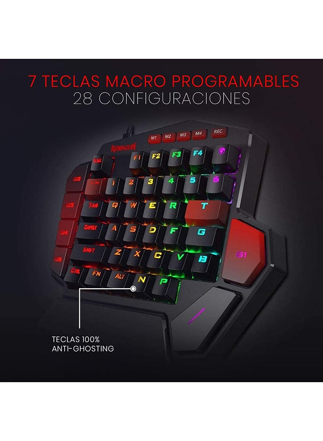 Redragon K585 DITI One-Handed RGB Mechanical Gaming Keyboard Blue Switches Type-C Professional Gaming Keypad with 7 Onboard Macro Keys Detachable Wrist Rest 42 Keys