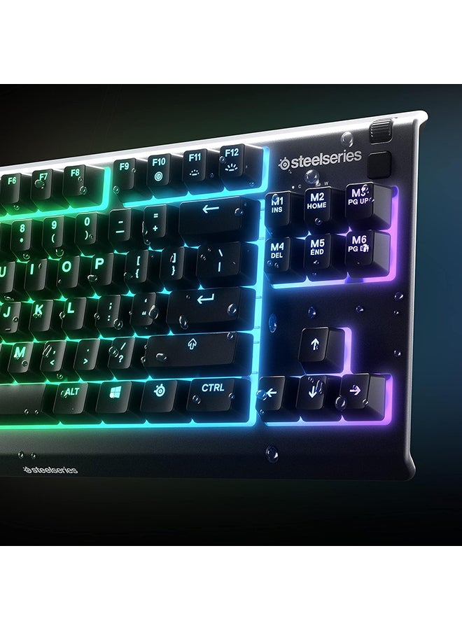 SteelSeries Apex 3 TKL - RGB Gaming Keyboard - Tenkeyless Compact Esports Form Factor - 8-Zone RGB Illumination - IP32 Water & Dust Resistant - American QWERTY Layout, Black