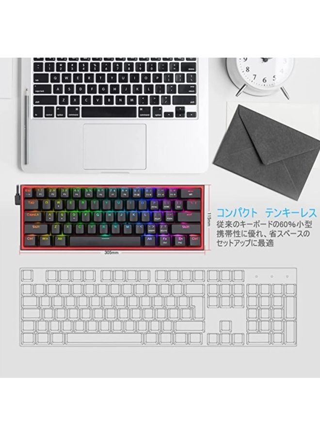 FIZZ K617 60% Wired Mechanical Keyboard, Red Switches, No-Slip Stand, Vibrant RGB, Hot-Swappable, 20 Presets Backlighting, Detachable Type-C Cable, English Layout