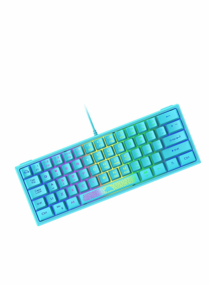 60% Gaming Keyboard, Mini Portable Rainbow RGB Backlight Compact Ergonomic 62-Key Layout 19-Key Anti-Ghosting Mechanical Feel Waterproof USB Wired for PC Mac Windows Laptop Typist (Blue)