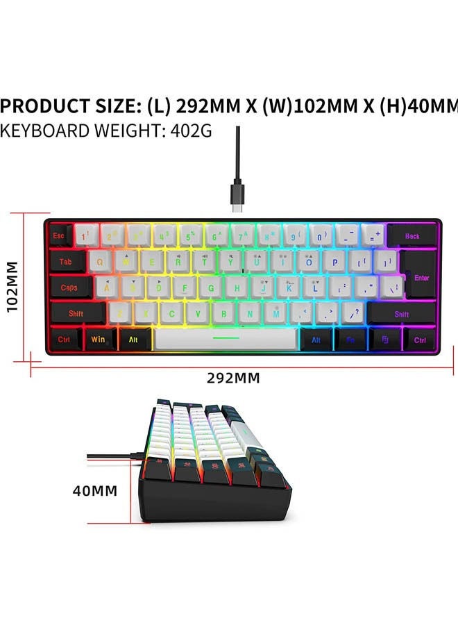 60% Wired Gaming Keyboard, RGB Backlit Ultra-Compact Mini Keyboard, Waterproof Small Compact 61 Keys Keyboard for PC/Mac Gamer, Typist, Travel, Easy to Carry on Business Trip