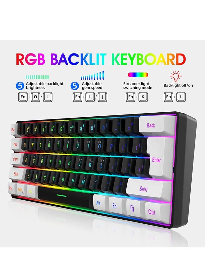 60% Wired Gaming Keyboard, RGB Backlit Membrane Keyboard But Mechanical Feeling,Ultra-Compact Mini Waterproof Keyboard for PC Computer Gamer White and Black