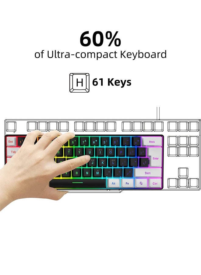 60% Wired Gaming Keyboard, RGB Backlit Membrane Keyboard But Mechanical Feeling,Ultra-Compact Mini Waterproof Keyboard for PC Computer Gamer White and Black