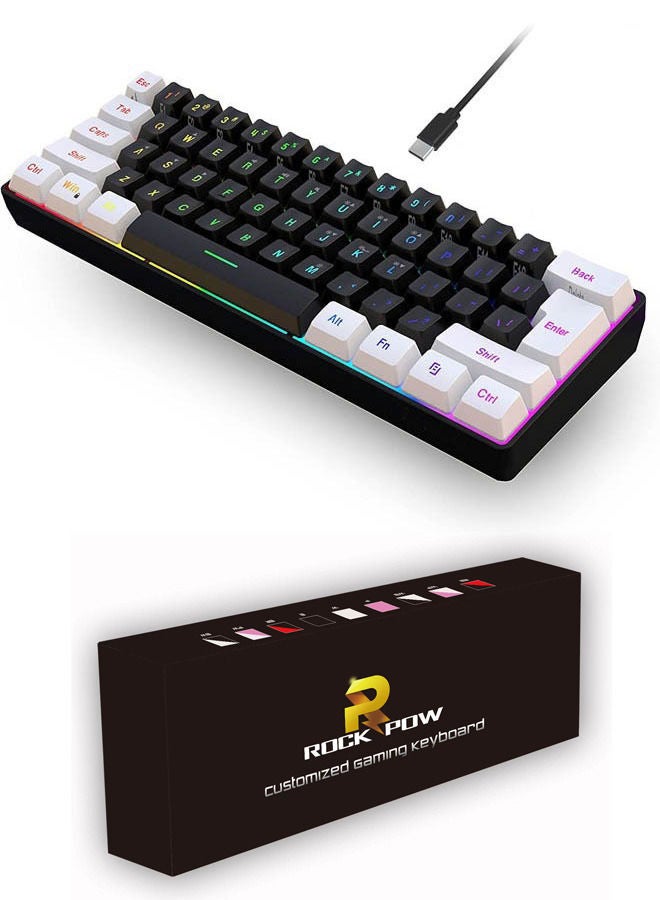 60% Wired Gaming Keyboard, RGB Backlit Membrane Keyboard But Mechanical Feeling,Ultra-Compact Mini Waterproof Keyboard for PC Computer Gamer White and Black