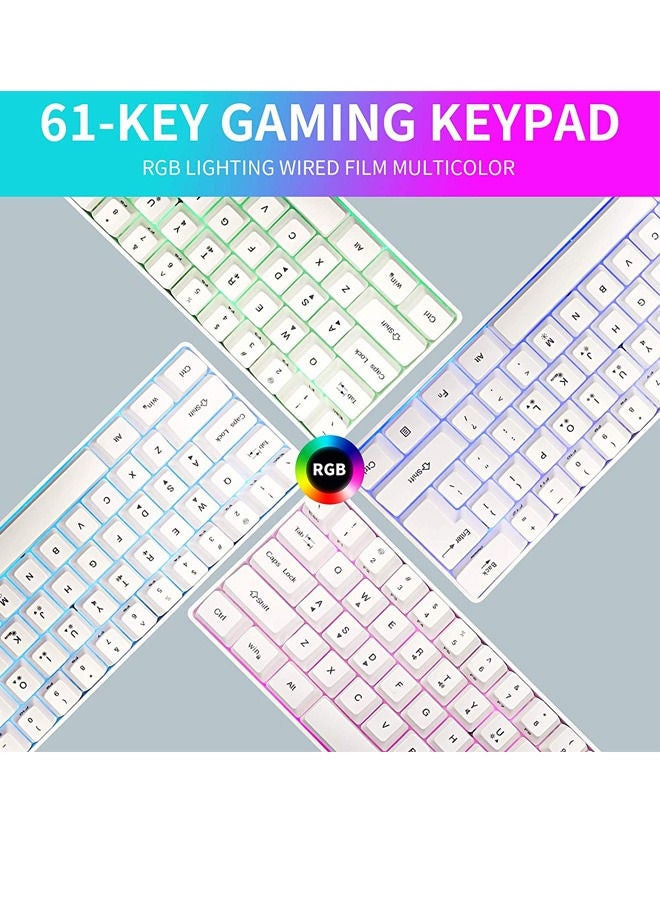Rock Pow 60% Wired Gaming Keyboard, 61 Keys RGB Backlit Wrist Rest Ultra-Compact Mini Waterproof Keyboard for PC Computer Gamer White