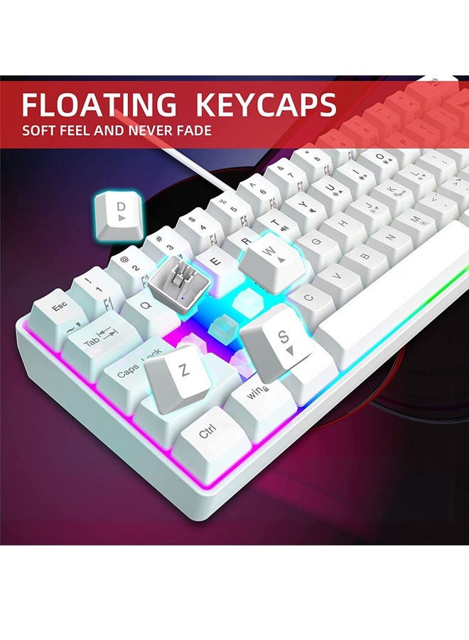 Rock Pow 60% Wired Gaming Keyboard, 61 Keys RGB Backlit Wrist Rest Ultra-Compact Mini Waterproof Keyboard for PC Computer Gamer White