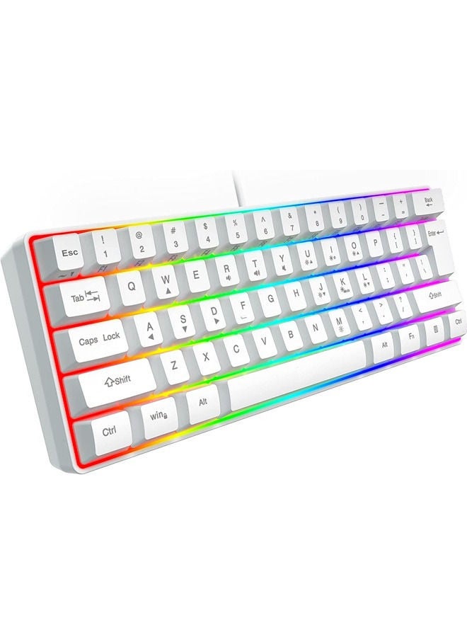 Rock Pow 60% Wired Gaming Keyboard, 61 Keys RGB Backlit Wrist Rest Ultra-Compact Mini Waterproof Keyboard for PC Computer Gamer White
