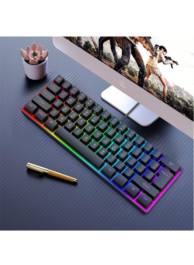 Rock Pow 60% Wired Gaming Keyboard, RGB Backlit Ultra-Compact Mini Keyboard, Waterproof Small Compact 61 Keys Keyboard for PC/Mac Gamer, Typist, Travel, Easy to Carry on Business Trip Black