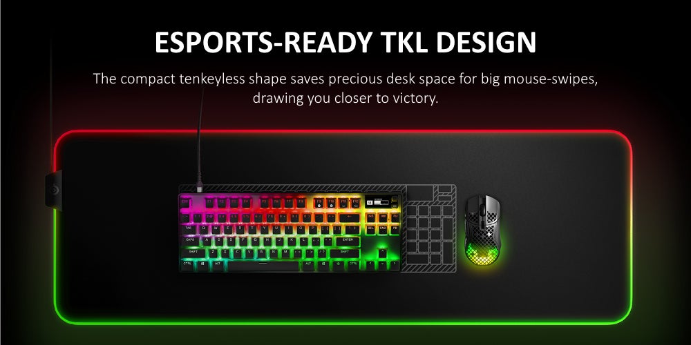 Apex Pro TKL - Tenkeyless Mechanical Gaming Keyboard with OmniPoint 2.0 Adjustable HyperMagnetic Switches (0.1mm to 4.0mm Actuation), 45cN Force, 0.7ms Response Time, 100 Million Keypress Lifetime, Aircraft Grade Aluminum Frame, RGB Illumination, N-Key Rollover, Anti-Ghosting, Windows/Mac/Console Compatibility, SteelSeries Engine 3.15+ Software Black | 64856