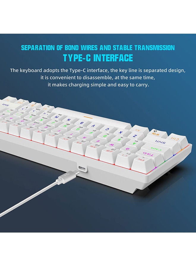 Wired 60% Mechanical Gaming Keyboard, Blue Switch Anti-Ghosting 61 Key Keyboard with RGB Backlit and Double Foot, Ultra-Compact White