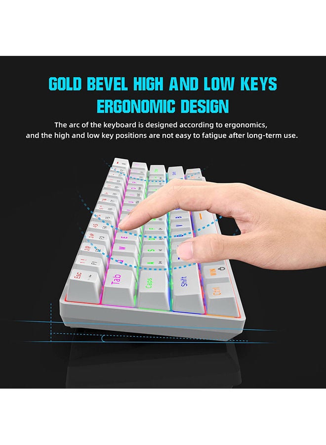 Wired 60% Mechanical Gaming Keyboard, Blue Switch Anti-Ghosting 61 Key Keyboard with RGB Backlit and Double Foot, Ultra-Compact White