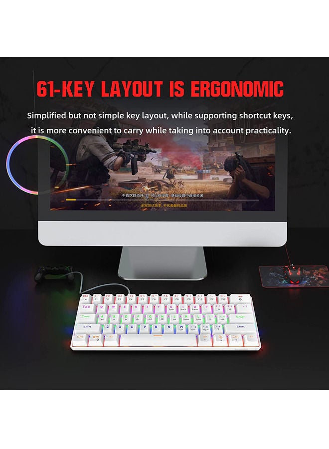 Wired 60% Mechanical Gaming Keyboard, Blue Switch Anti-Ghosting 61 Key Keyboard with RGB Backlit and Double Foot, Ultra-Compact White