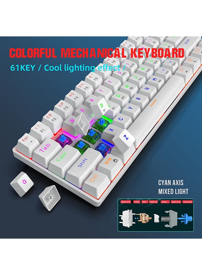 Wired 60% Mechanical Gaming Keyboard, Blue Switch Anti-Ghosting 61 Key Keyboard with RGB Backlit and Double Foot, Ultra-Compact White