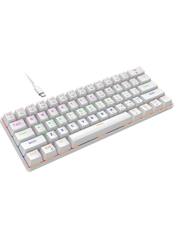 Wired 60% Mechanical Gaming Keyboard, Blue Switch Anti-Ghosting 61 Key Keyboard with RGB Backlit and Double Foot, Ultra-Compact White