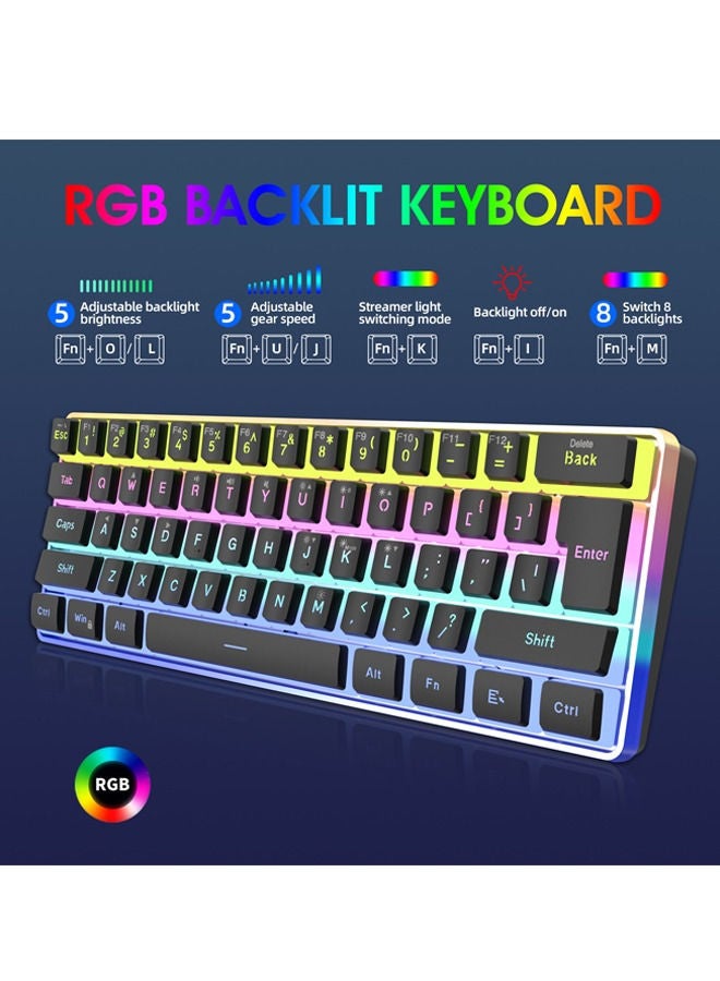 Rock Pow 60% swap Mechanical Feeling Gaming Keyboard with PBT Pudding Keycaps, RGB Backlit Wired USB Optical Switches Keyboards Full Keys Programmable for Windows MAC PC Gamers Gateron