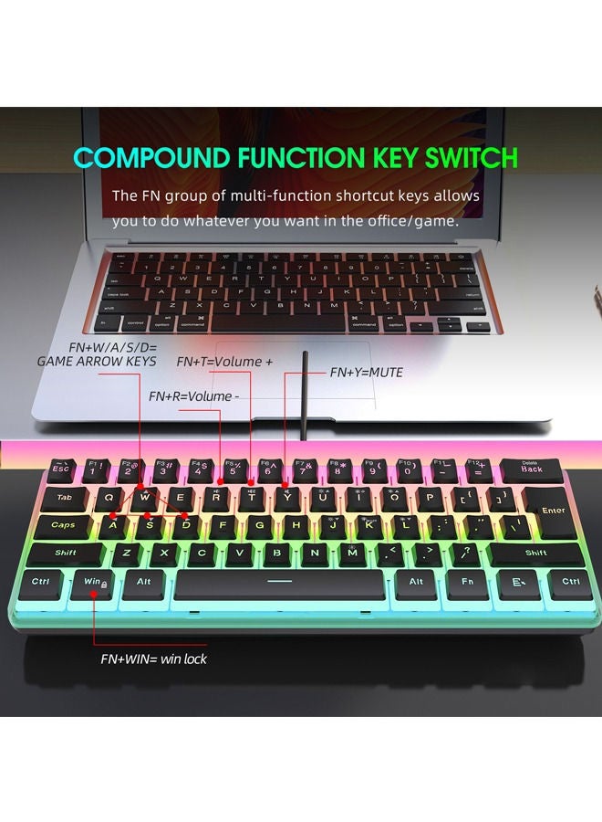 Rock Pow 60% swap Mechanical Feeling Gaming Keyboard with PBT Pudding Keycaps, RGB Backlit Wired USB Optical Switches Keyboards Full Keys Programmable for Windows MAC PC Gamers Gateron