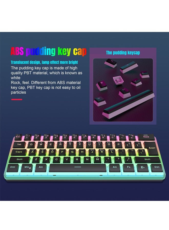 Rock Pow 60% swap Mechanical Feeling Gaming Keyboard with PBT Pudding Keycaps, RGB Backlit Wired USB Optical Switches Keyboards Full Keys Programmable for Windows MAC PC Gamers Gateron