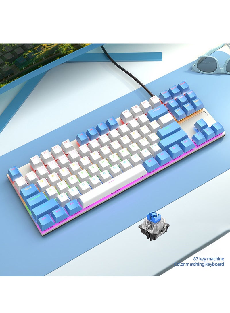 87 Keys Mechanical Gaming Keyboard USB Wired Keyboard Ergonomic Computer Keyboard with RGB LED Backlit Anti-ghosting Splash-Proof Ideal for PC/Mac