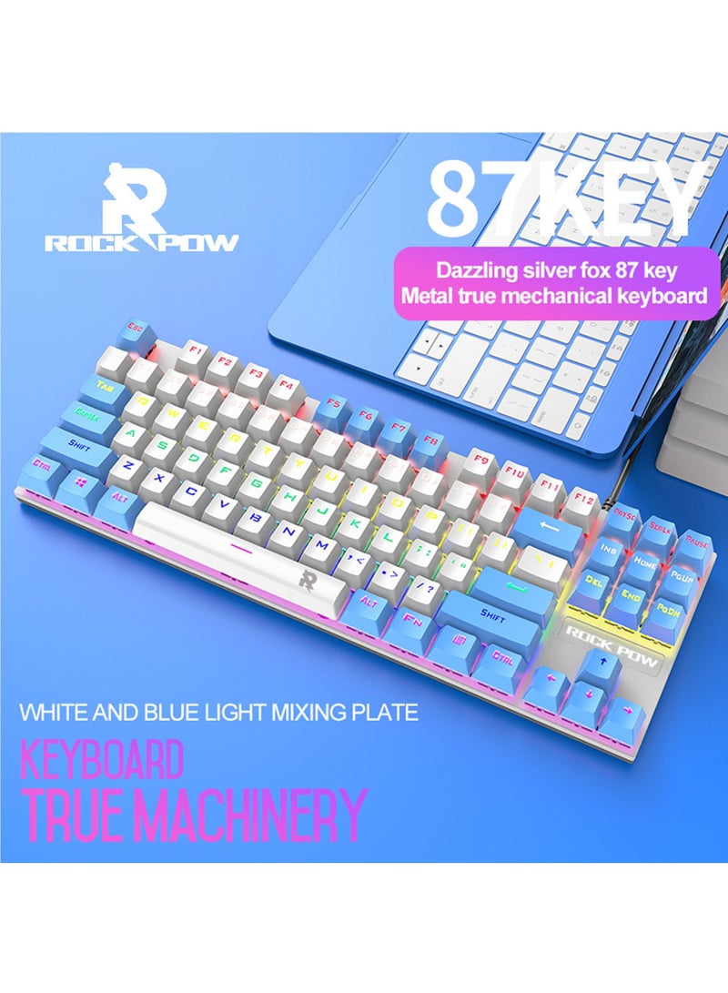 87 Keys Mechanical Gaming Keyboard USB Wired Keyboard Ergonomic Computer Keyboard with RGB LED Backlit Anti-ghosting Splash-Proof Ideal for PC/Mac