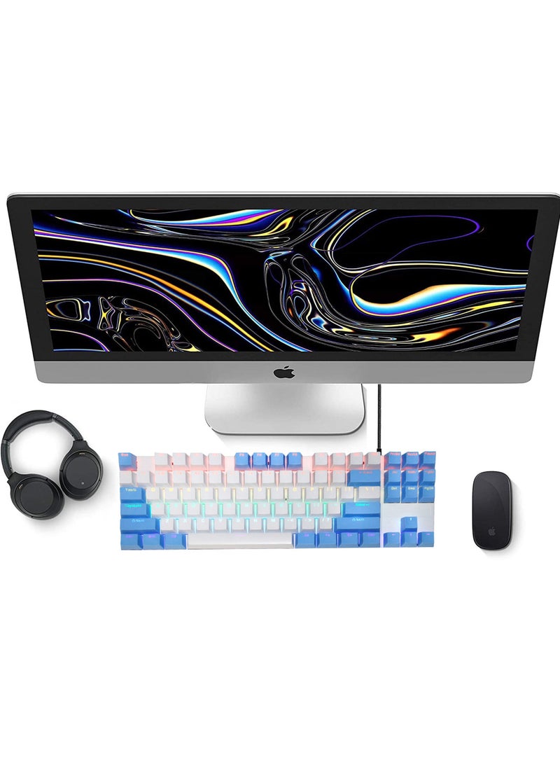 87 Keys Mechanical Gaming Keyboard USB Wired Keyboard Ergonomic Computer Keyboard with RGB LED Backlit Anti-ghosting Splash-Proof Ideal for PC/Mac