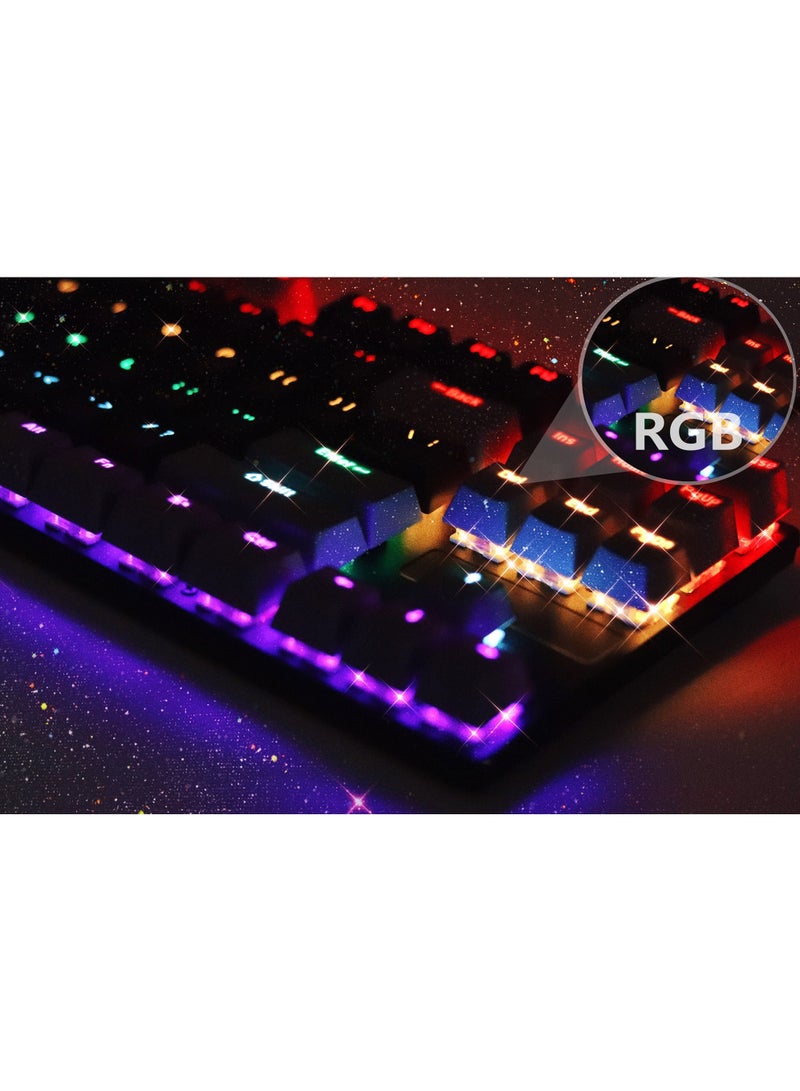 87 Keys Mechanical Gaming Keyboard USB Wired Keyboard Ergonomic Computer Keyboard with RGB LED Backlit Anti-ghosting Splash-Proof Ideal for PC/Mac