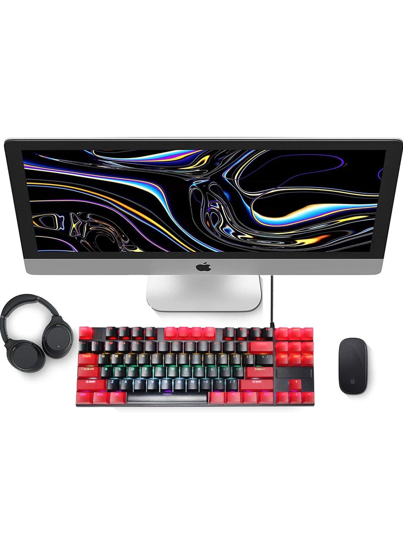 87 Keys Mechan87 Keys Mechanical Gaming Keyboard USB Wired Keyboard Ergonomic Computer Keyboard with RGB LED Backlit Anti-ghosting Splash-Proof Ideal for PC/Macical Gaming Keyboard USB Wired Keyboard