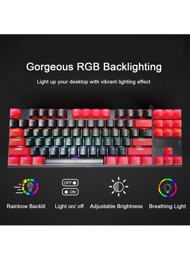 87 Keys Mechan87 Keys Mechanical Gaming Keyboard USB Wired Keyboard Ergonomic Computer Keyboard with RGB LED Backlit Anti-ghosting Splash-Proof Ideal for PC/Macical Gaming Keyboard USB Wired Keyboard