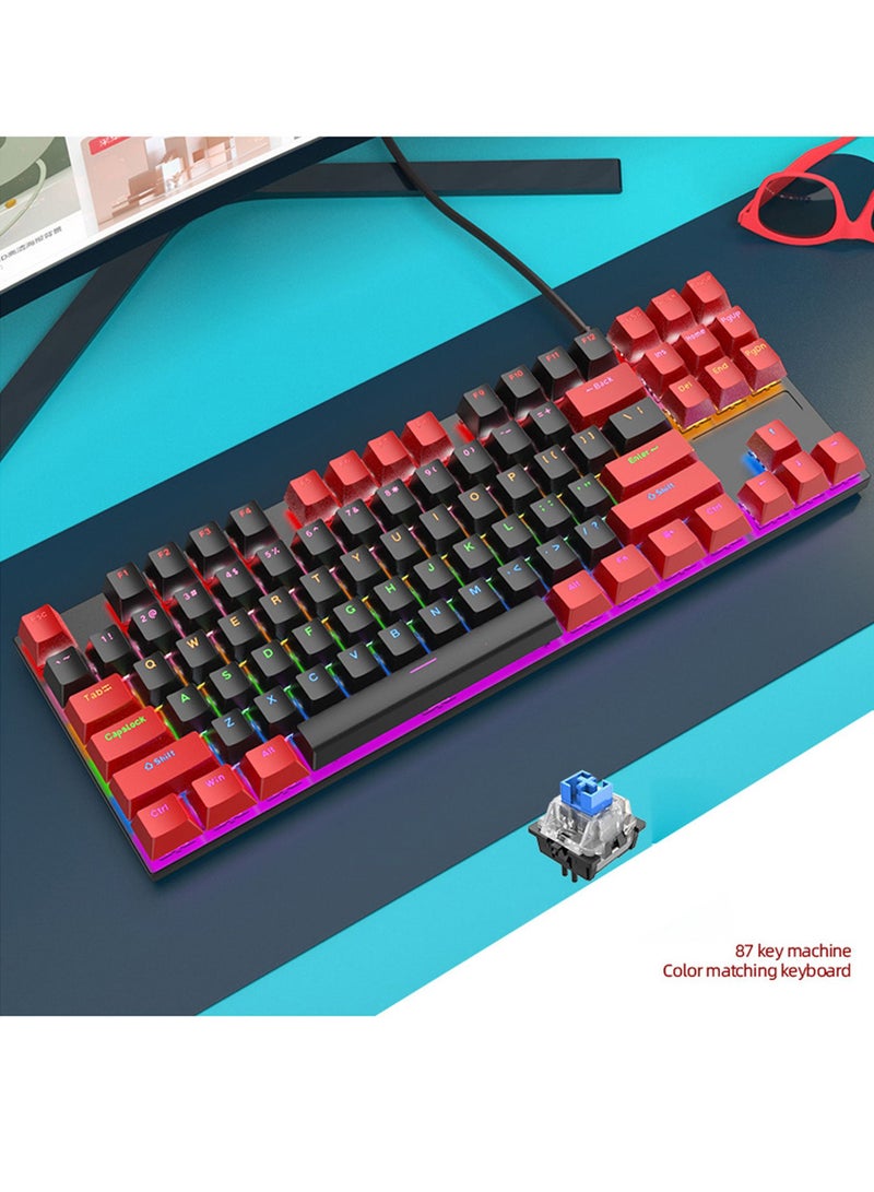 87 Keys Mechan87 Keys Mechanical Gaming Keyboard USB Wired Keyboard Ergonomic Computer Keyboard with RGB LED Backlit Anti-ghosting Splash-Proof Ideal for PC/Macical Gaming Keyboard USB Wired Keyboard