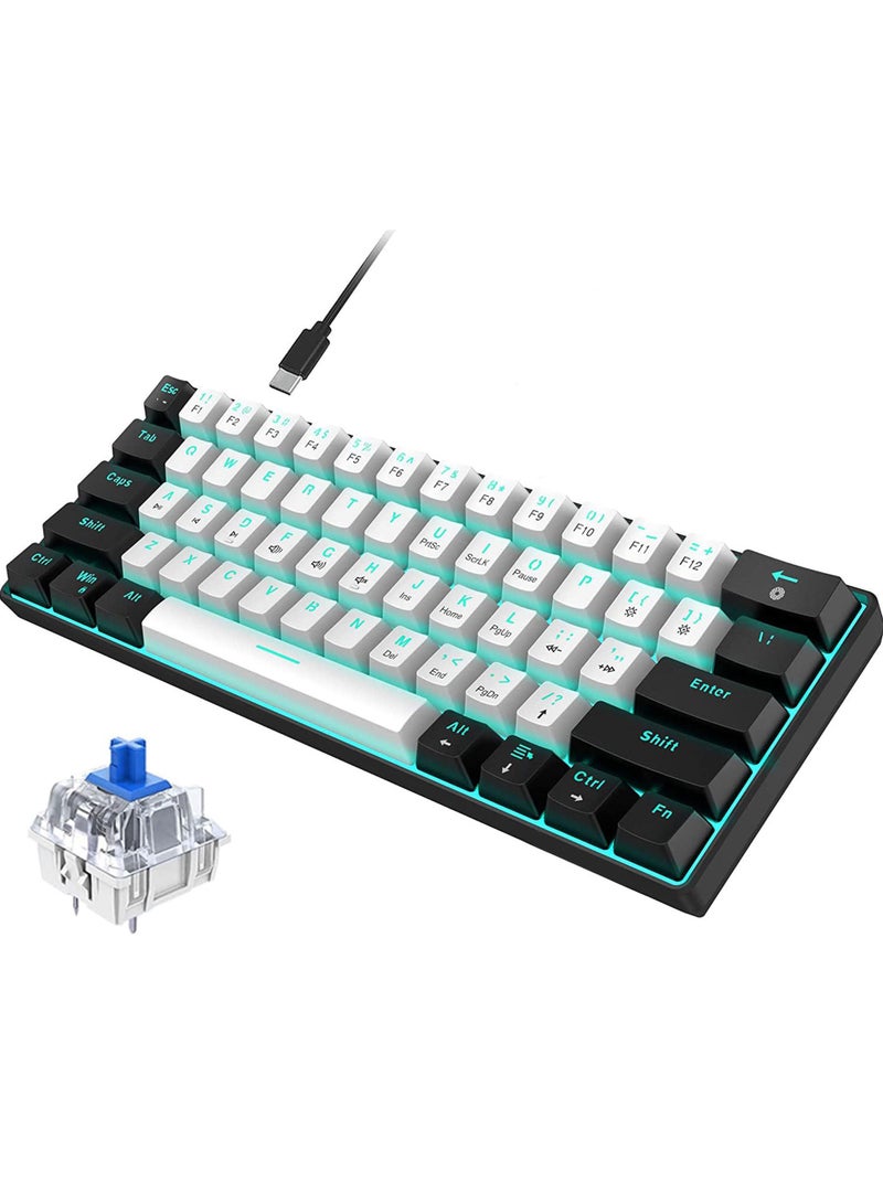 61 keys Wired 60% Mechanical Gaming Keyboard Blue Switch Full Anti-ghosting Portable Mini Keyboard for Windows Laptop PC Mac