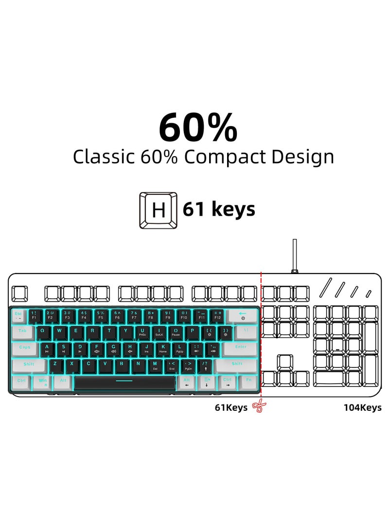 61 keys Wired 60% Mechanical Gaming Keyboard Blue Switch Full Anti-ghosting Portable Mini Keyboard for Windows Laptop PC Mac