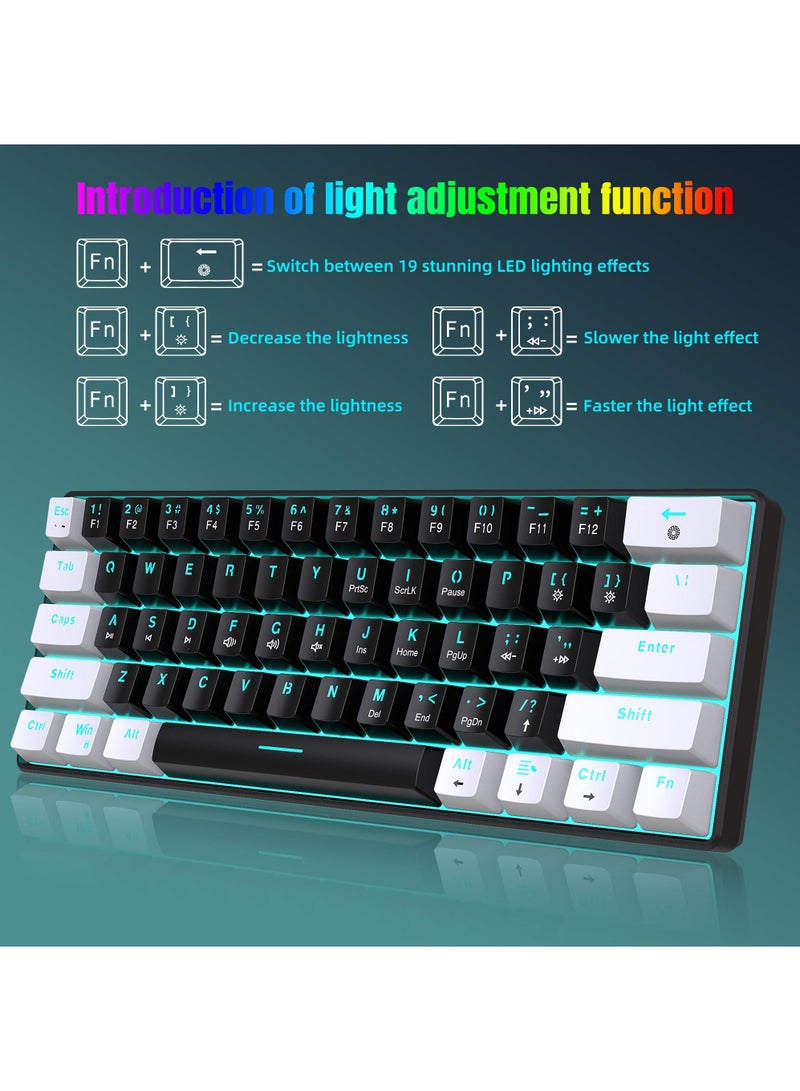 61 keys Wired 60% Mechanical Gaming Keyboard Blue Switch Full Anti-ghosting Portable Mini Keyboard for Windows Laptop PC Mac