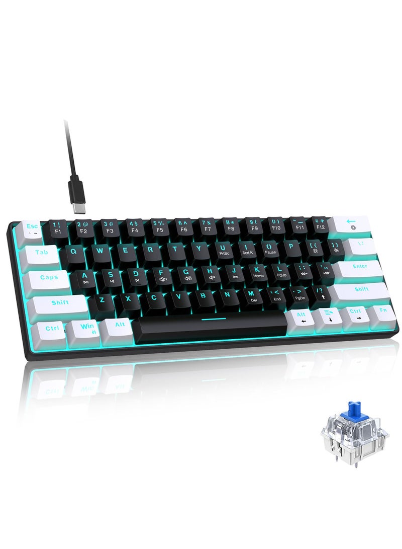 61 keys Wired 60% Mechanical Gaming Keyboard Blue Switch Full Anti-ghosting Portable Mini Keyboard for Windows Laptop PC Mac