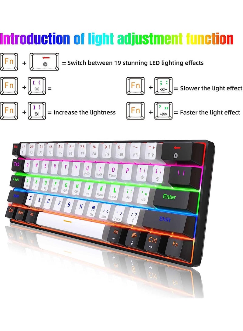 61keys Wired 60% Mechanical Gaming Keyboard Blue Switch Full Anti-ghosting Portable Mini Keyboard for Windows Laptop PC Mac