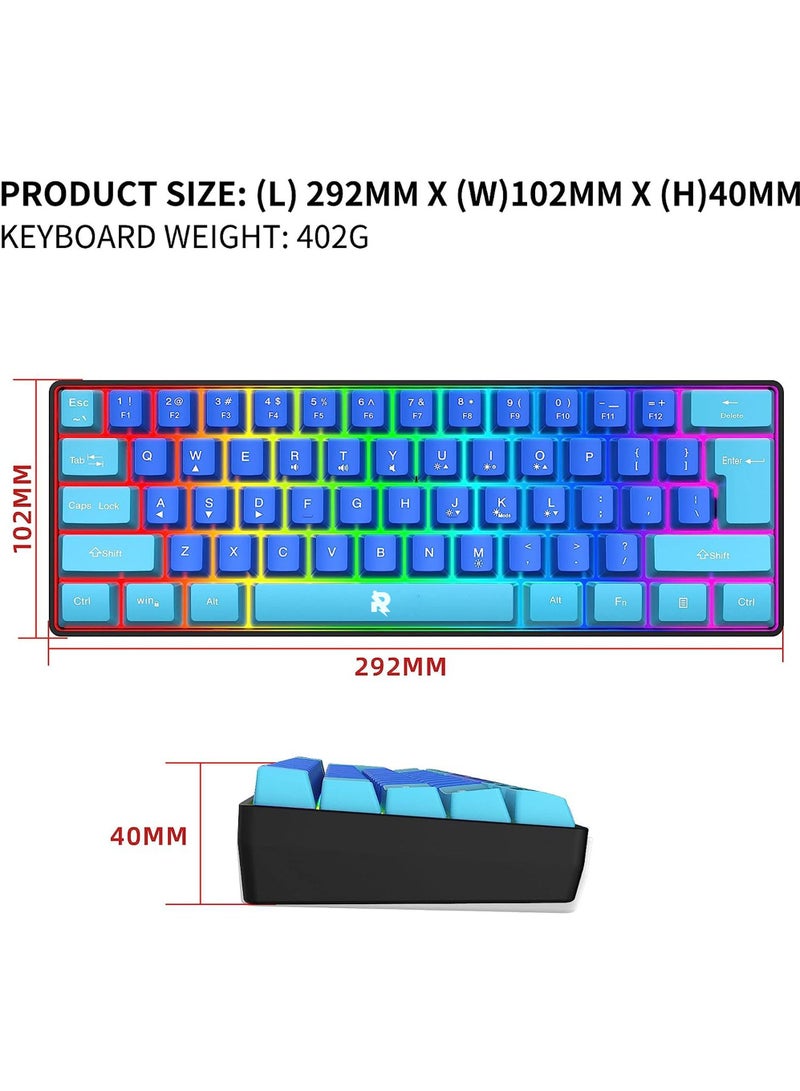 60% Wired Gaming Keyboard RGB Ultra-Compact Mini Keyboard Waterproof Mechanical Feeling Small Keyboard for PC/Mac Gamer Typist Travel Easy to Carry on Business Trip