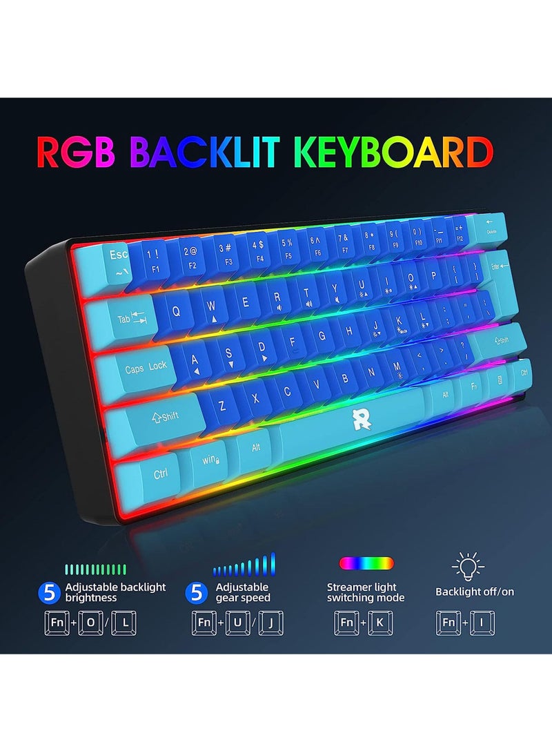 60% Wired Gaming Keyboard RGB Ultra-Compact Mini Keyboard Waterproof Mechanical Feeling Small Keyboard for PC/Mac Gamer Typist Travel Easy to Carry on Business Trip