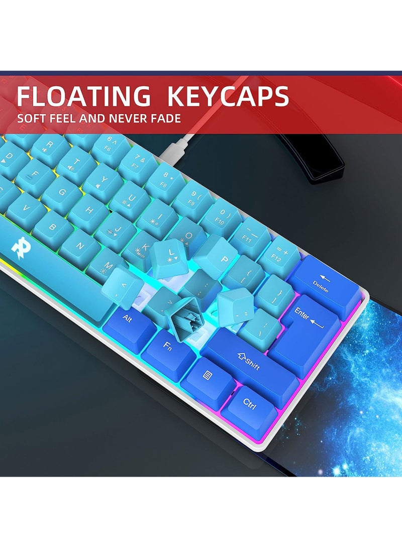 60% Wired Gaming Keyboard RGB Ultra-Compact Mini Keyboard Waterproof Mechanical Feeling Small Keyboard for PC/Mac Gamer Typist Travel, Easy to Carry on Business Trip