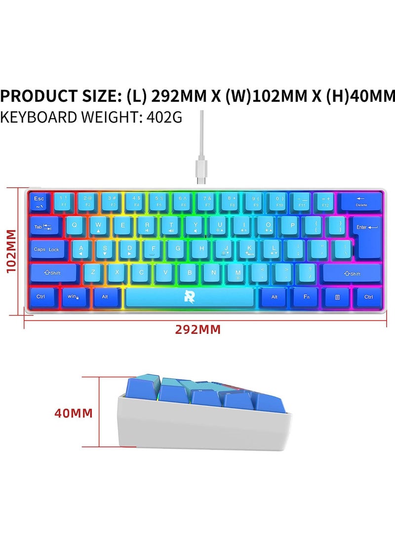 60% Wired Gaming Keyboard RGB Ultra-Compact Mini Keyboard Waterproof Mechanical Feeling Small Keyboard for PC/Mac Gamer Typist Travel, Easy to Carry on Business Trip