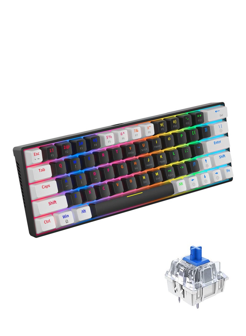 60% Wired Mechanical Gaming Keyboard RGB Backlit Ultra-Compact Mini Keyboard Waterproof Mini Compact 63 Keys Keyboard for PC/Mac Gamer Typist Travel Easy to Carry on Business Trip