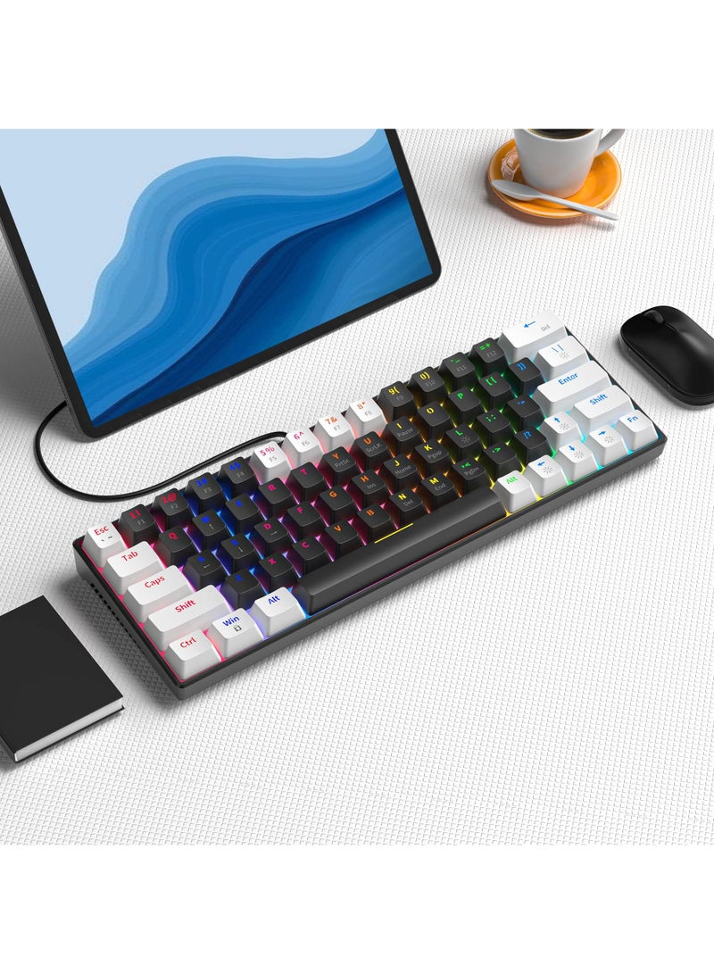 60% Wired Mechanical Gaming Keyboard RGB Backlit Ultra-Compact Mini Keyboard Waterproof Mini Compact 63 Keys Keyboard for PC/Mac Gamer Typist Travel Easy to Carry on Business Trip