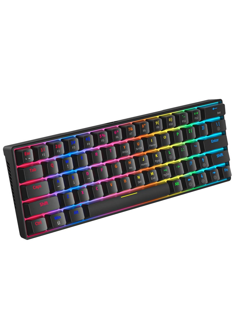 60% Wired Mechanical Gaming Keyboard RGB Backlit Ultra-Compact Mini Keyboard Waterproof Mini Compact 63 Keys Keyboard for PC/Mac Gamer Typist Travel Easy to Carry on Business Trip