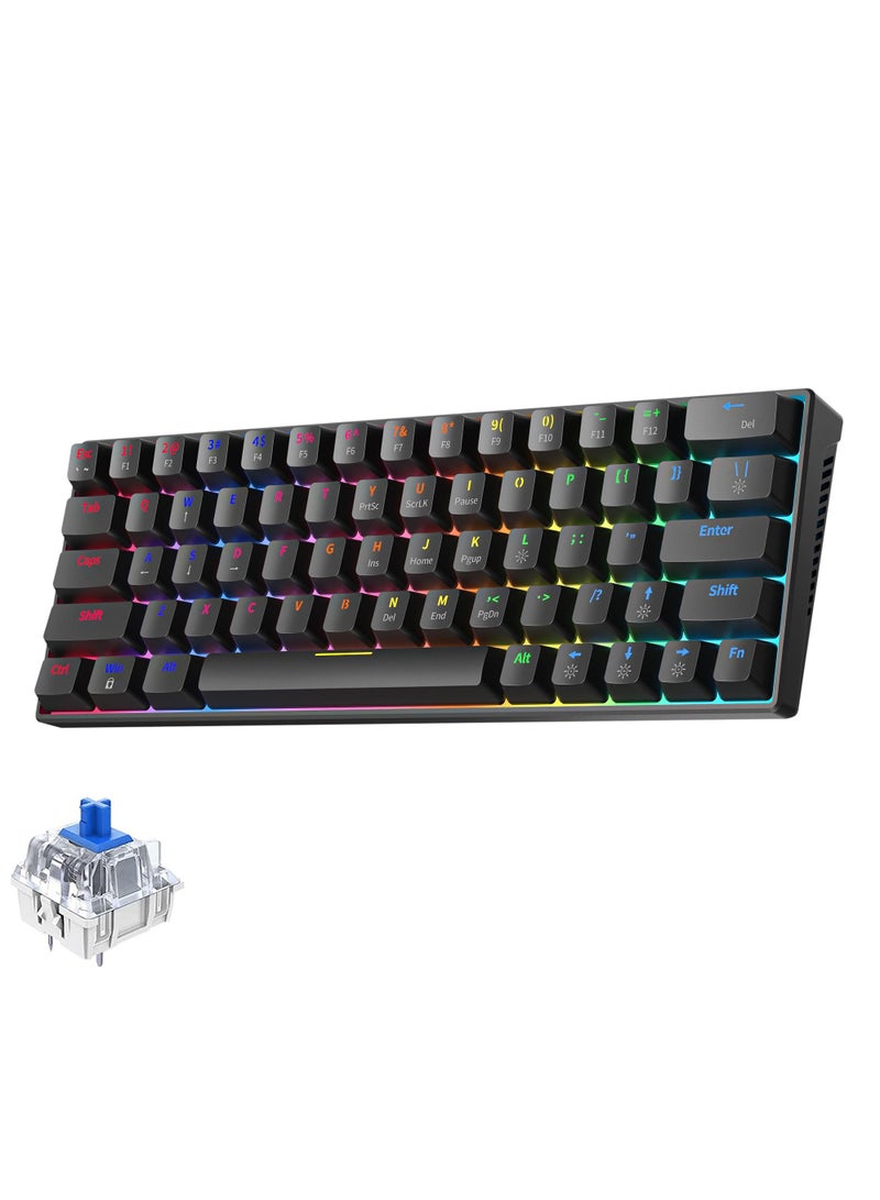 60% Wired Mechanical Gaming Keyboard RGB Backlit Ultra-Compact Mini Keyboard Waterproof Mini Compact 63 Keys Keyboard for PC/Mac Gamer Typist Travel Easy to Carry on Business Trip