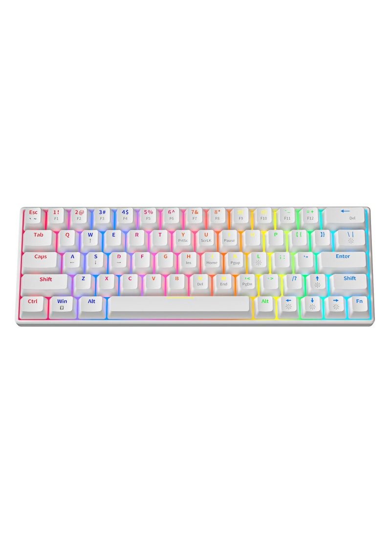 60% Wired Mechanical Gaming Keyboard RGB Backlit Ultra-Compact Mini Keyboard Waterproof Mini Compact 63 Keys Keyboard for PC/Mac Gamer Typist Travel Easy to Carry on Business Trip White