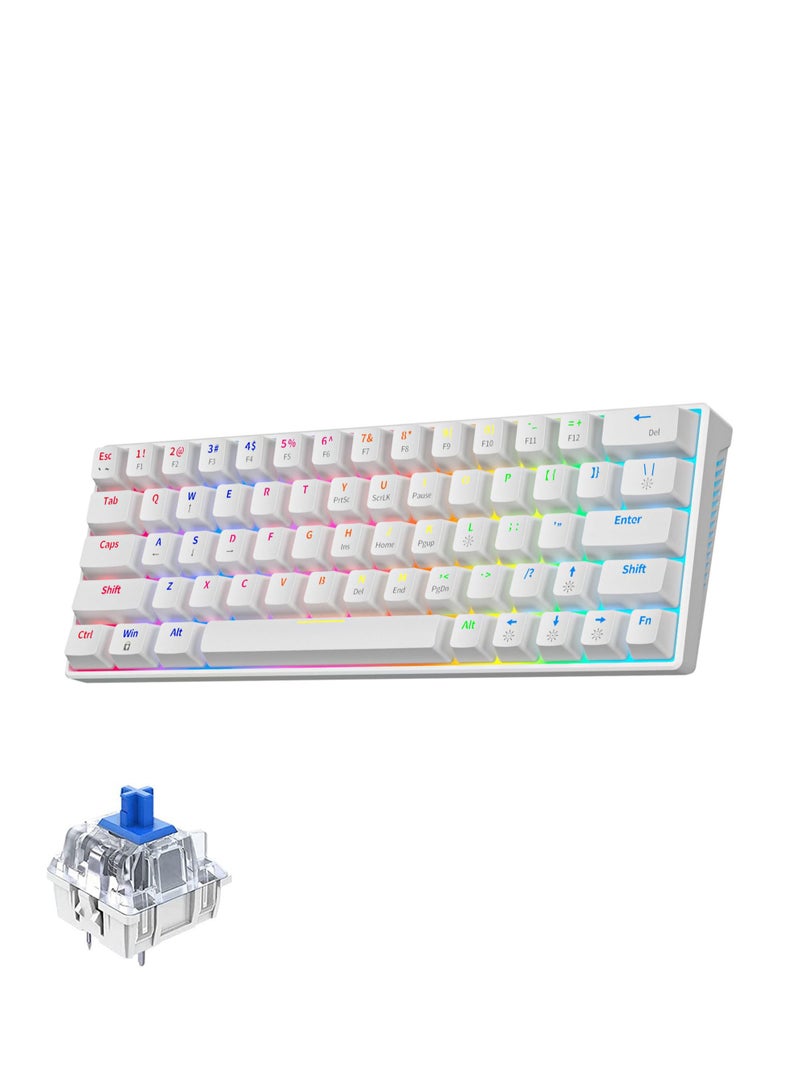 60% Wired Mechanical Gaming Keyboard RGB Backlit Ultra-Compact Mini Keyboard Waterproof Mini Compact 63 Keys Keyboard for PC/Mac Gamer Typist Travel Easy to Carry on Business Trip White