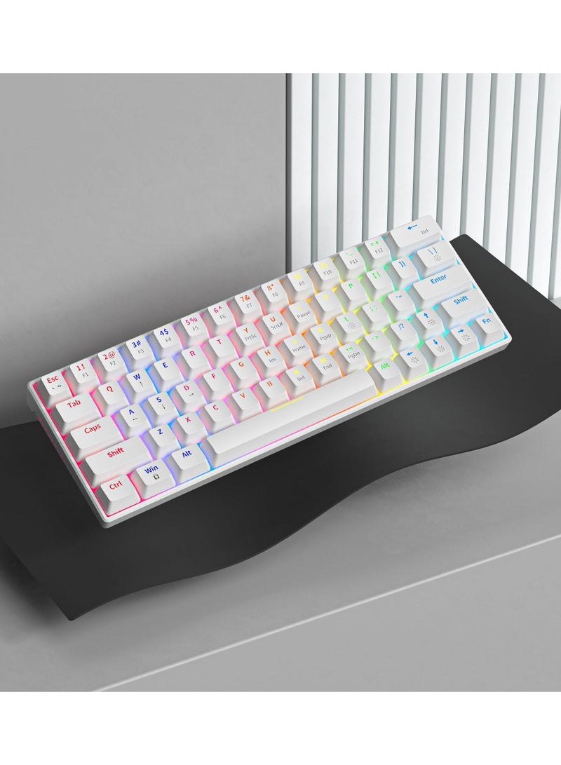 60% Wired Mechanical Gaming Keyboard RGB Backlit Ultra-Compact Mini Keyboard Waterproof Mini Compact 63 Keys Keyboard for PC/Mac Gamer Typist Travel Easy to Carry on Business Trip White