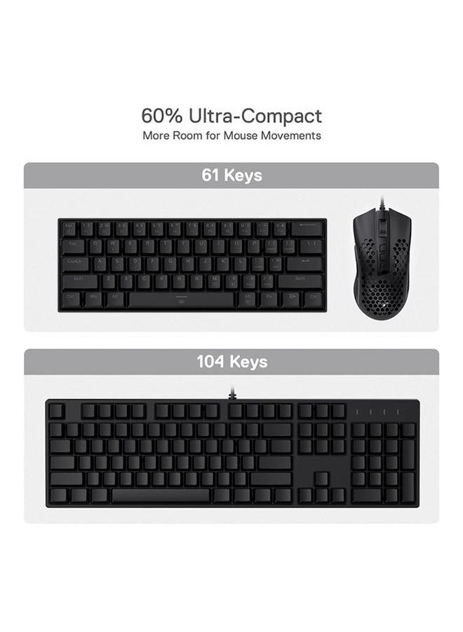 Dragonborn K630 Wired RGB 60% Mechanical Keyboard, Outemu Red Linear Key Switches, Hot-Swappable, Detachable Type-C Cable, Anti-Ghosting Keys, Black