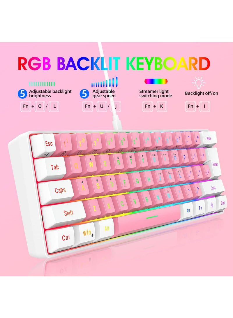 60% Wired Gaming Keyboard RGB Backlit Ultra-Compact Mini Keyboard Waterproof Small Compact 61 Keys Keyboard for PC/Mac Gamer Typist Travel Easy to Carry on Business Trip