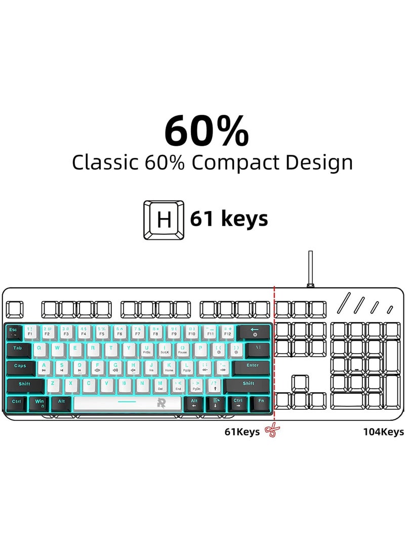 61 keys Wired 60% Arabic English Mechanical Gaming Keyboard Full Anti-ghosting Portable Mini Keyboard for Windows Laptop PC Mac